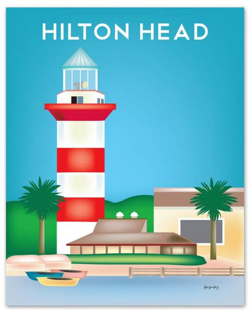 Hilton Head Sc Art, Map, Print, Travel, Artwork, Vertical Lighthouse Art - Style E8-O-Hil - image 1