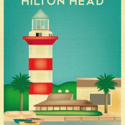 Hilton Head Sc Art, Map, Print, Travel, Artwork, Vertical Lighthouse Art - Style E8-O-Hil - thumbnail 2