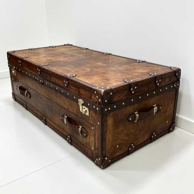 Heirloom Leather Trunk Coffee Table English Artisan Vegetable Tan Storage Chest - image 1