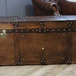 Heirloom Leather Trunk Coffee Table English Artisan Vegetable Tan Storage Chest - thumbnail 4
