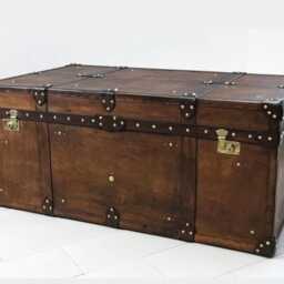 Heirloom Leather Trunk Coffee Table English Artisan Vegetable Tan Storage Chest - thumbnail 2