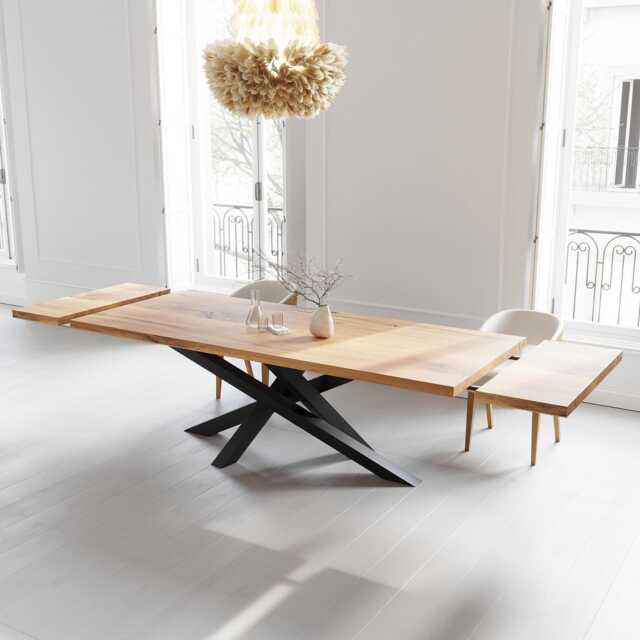 Extendable Solid Oak Kitchen Dining Table With Crossover Legs 089 - image 1