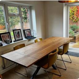 Extendable Solid Oak Kitchen Dining Table With Crossover Legs 089 - thumbnail 3