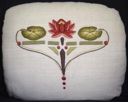 Hand Embroidered, Arts & Crafts, Craftsman Style, Water Lily Pillow - thumbnail 1