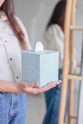 Linen Tissue Box Cover With Cotton Lining - Dusty Blue, Charcoal, Deep Ocean