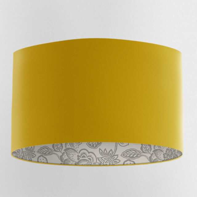 Gold Velvet Handmade Lampshade With Grey Floral Lining - image 1