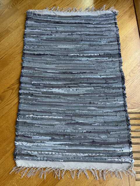 "Gray Rug, Gray Cotton Handwoven From Different Fabric Remnants, 38 3/4"" L X 24" - image 1