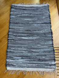 "Gray Rug, Gray Cotton Handwoven From Different Fabric Remnants, 38 3/4"" L X 24" - thumbnail 1