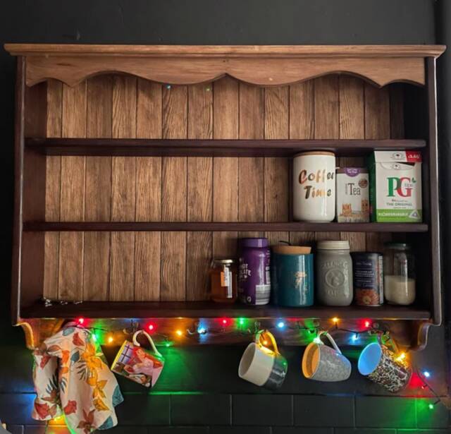 S106 Handcrafted Pine Kitchen Cabinet With Mug Pegs - Cottage Style Wall Shelving - image 1