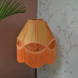 Hand-stitched Orange Silk Lampshade Pleated Scallop Design - thumbnail 3