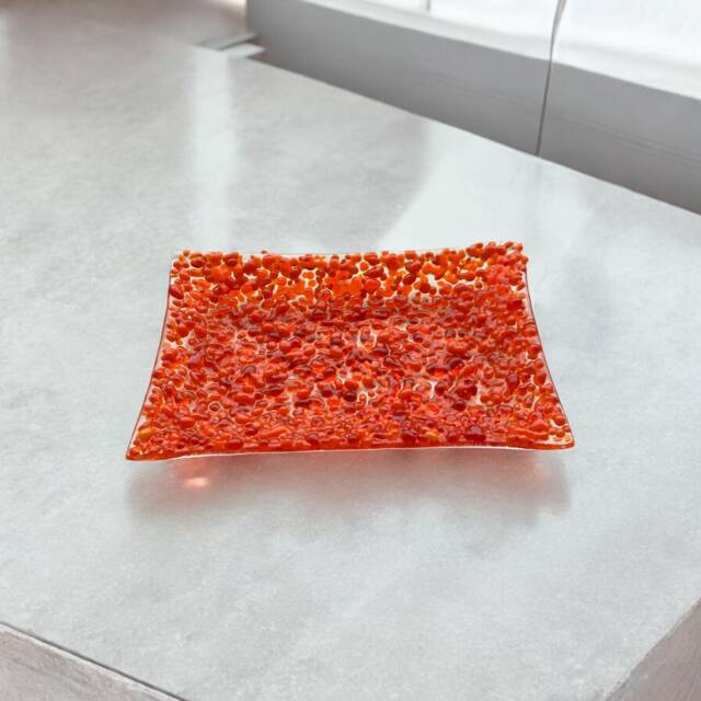 Handmade Orange Glass Soap Dish - image 1