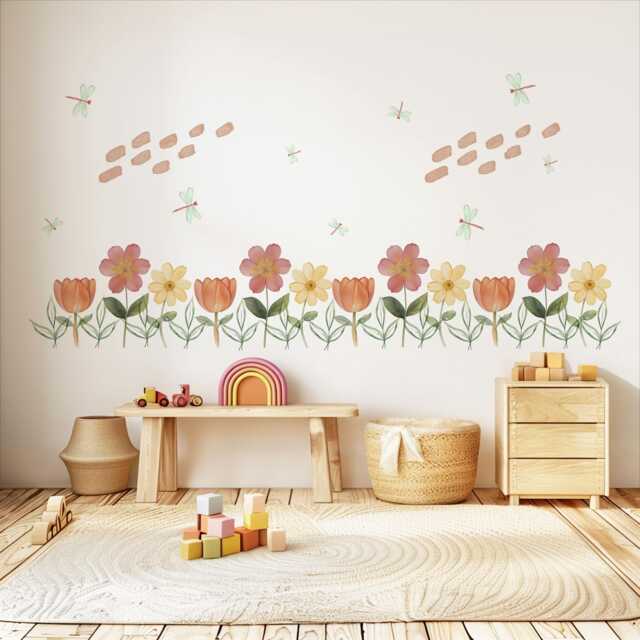 Flower Border Wall Stickers Floral Nursery Decor Decals Wildflower Peel & Stick Bedroom Art - image 1