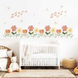 Flower Border Wall Stickers Floral Nursery Decor Decals Wildflower Peel & Stick Bedroom Art - thumbnail 3