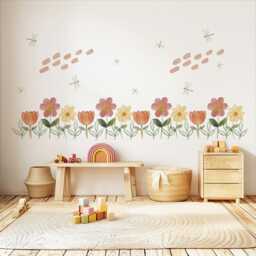 Flower Border Wall Stickers Floral Nursery Decor Decals Wildflower Peel & Stick Bedroom Art - thumbnail 1