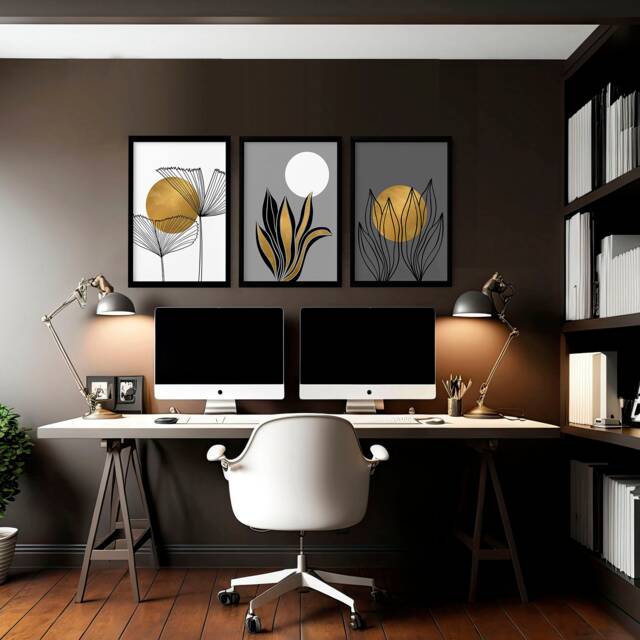 Boho Trendy Set Of 3 Framed Wall Art Prints For A Minimal Office Desk Decor, Luxury Botanical Large Designer Gallery - image 1