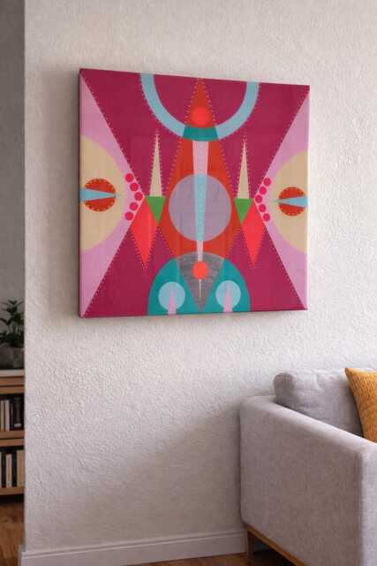 Geometric Resin Wall Art Pink Rainbow Epoxy Decor - 21.6 X 21.6 Inches - image 1