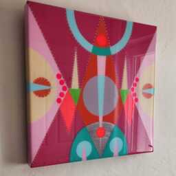 Geometric Resin Wall Art Pink Rainbow Epoxy Decor - 21.6 X 21.6 Inches - thumbnail 2