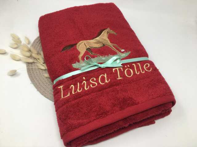 Hand Towel Or Bath 470/500 G/Meter Pony Horse 16 Ponies Horses Foals Name Embroidered Embroidery Personalized - image 1