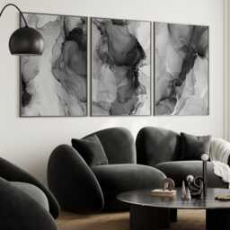 Black & White Bedroom Wall Prints, Marble Set Of 3 Posters, Abstract Art, Home Decor Fluid Art Gallery 2884 - thumbnail 1