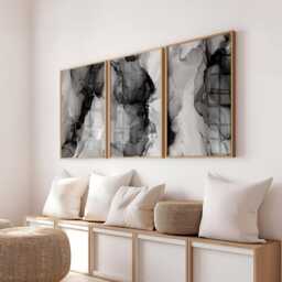 Black & White Bedroom Wall Prints, Marble Set Of 3 Posters, Abstract Art, Home Decor Fluid Art Gallery 2884 - thumbnail 2