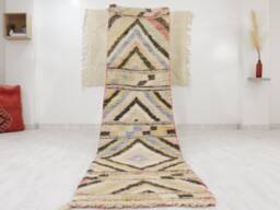 Colorful Vintage Runner Boujaad - Runner Rug Moroccan 2x10 Hallway Genuine Lamb Wool