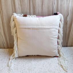 Handmade Pink & Cream Woven Fringe Pillow Boho Lumbar 12x20 Cushion Cover - thumbnail 4