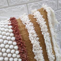 Handmade Pink & Cream Woven Fringe Pillow Boho Lumbar 12x20 Cushion Cover - thumbnail 3