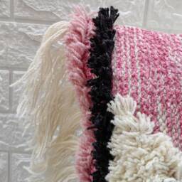 Handmade Pink & Cream Woven Fringe Pillow Boho Lumbar 12x20 Cushion Cover - thumbnail 2