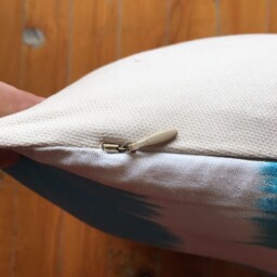 Teal Blue Ikat Pillow Cover Handwoven Uzbek Silk Cushion - thumbnail 3