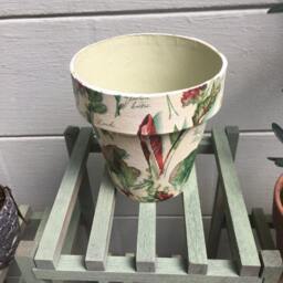 Hand Crafted Flower Pot, Vegetable Design, Teal, Garden - thumbnail 4