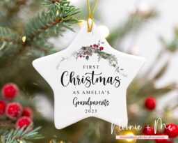 First Christmas As Grandparents Personalised - Nanna Nanny Grandad Pops Tree Decoration, Ceramic Bauble Keepsake Style3 - thumbnail 1