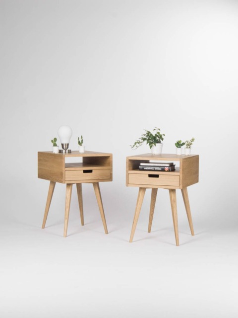 Mid Century Modern Oak Nightstand - Scandinavian Bedside Table With Drawer - image 1