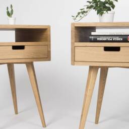 Mid Century Modern Oak Nightstand - Scandinavian Bedside Table With Drawer - thumbnail 2