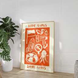 Hot Girls Save Lives Wall Print - Lifeguard - Rnli Illustration Beach Poster Summer Art Lifesaver Gift Idea Gifts For - thumbnail 2