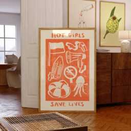 Hot Girls Save Lives Wall Print - Lifeguard - Rnli Illustration Beach Poster Summer Art Lifesaver Gift Idea Gifts For - thumbnail 3