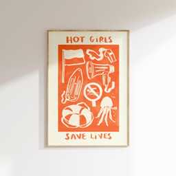 Hot Girls Save Lives Wall Print - Lifeguard - Rnli Illustration Beach Poster Summer Art Lifesaver Gift Idea Gifts For - thumbnail 1