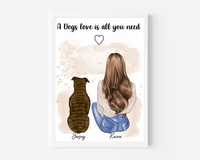 Personalised Dog & Owner Print, Dog Portrait, Dog Print, New Gift, Dog Memorial Print, Personalised Pet Mum Gift - image 1