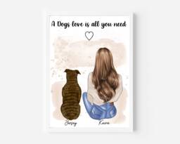 Personalised Dog & Owner Print, Dog Portrait, Dog Print, New Gift, Dog Memorial Print, Personalised Pet Mum Gift - thumbnail 1