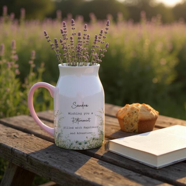 Personalised Ceramic Floral Vase Gift For Retired Ladies - Sage Florals With Quote Add A Name Unique Retirement Box Flowers - image 1