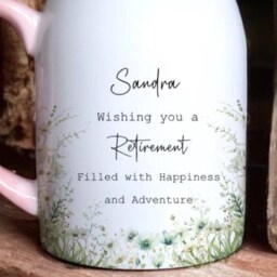 Personalised Ceramic Floral Vase Gift For Retired Ladies - Sage Florals With Quote Add A Name Unique Retirement Box Flowers - thumbnail 3