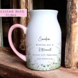 Personalised Ceramic Floral Vase Gift For Retired Ladies - Sage Florals With Quote Add A Name Unique Retirement Box Flowers - thumbnail 2