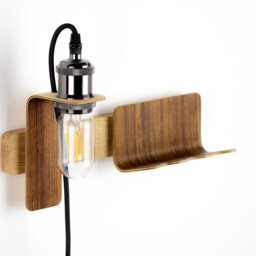 Wooden Wall-Mounted Bedside Table Made in France, Pierrot Modular/Wall Lamp Light - thumbnail 3