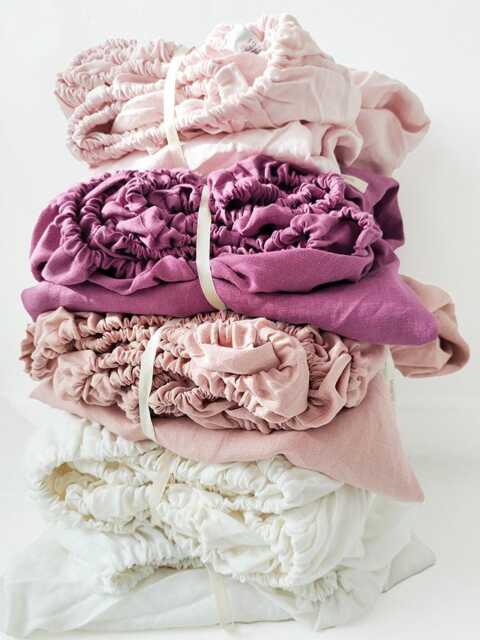 Pre-Washed 100% European Linen Fitted Sheet - Soft & Seamless Bedding in White, Cream, Pink, Purple Raspberry, Fuchsia - image 1