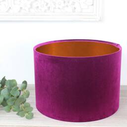 Glamour Fuchsia Pink Velvet Drum Lampshade - thumbnail 3