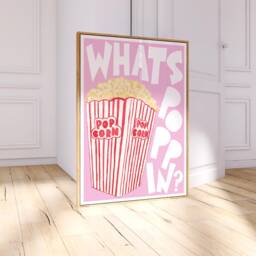Retro Popcorn Print, Pink Gift For Foodie, Cinema Room Food Kitchen Wall Art, Cute Gallery Prints 2767 - thumbnail 1