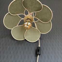7-Petal Linen & Rattan Flower Lamp - Chandelier Wall Light Handcrafted - thumbnail 3