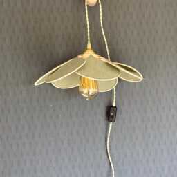 7-Petal Linen & Rattan Flower Lamp - Chandelier Wall Light Handcrafted - thumbnail 2