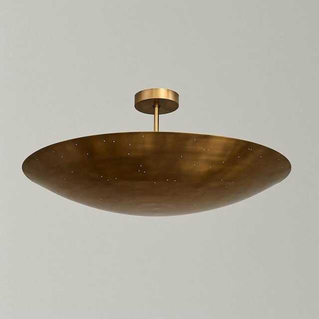 Century Style Six Light Ceiling Flush Mount Pendant Light - Brass Perforated Raw Finish Fixture - image 1