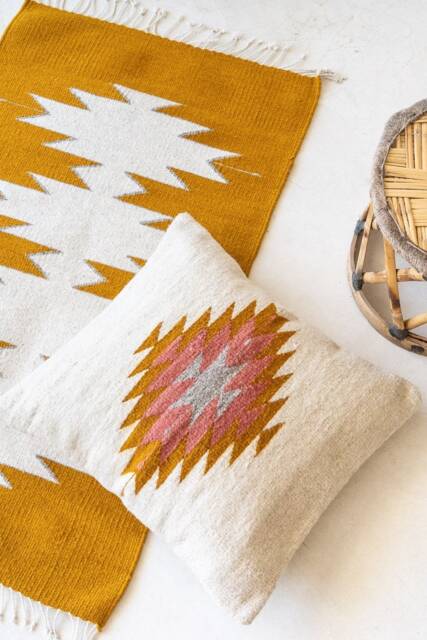Zapotec Woven Wool Pillow, Handmade Mexican Pillow, Decorative Throw Handwoven Wool Cushion, Boho Throw Textile Pillow - image 1