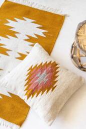 Zapotec Woven Wool Pillow, Handmade Mexican Pillow, Decorative Throw Handwoven Wool Cushion, Boho Throw Textile Pillow